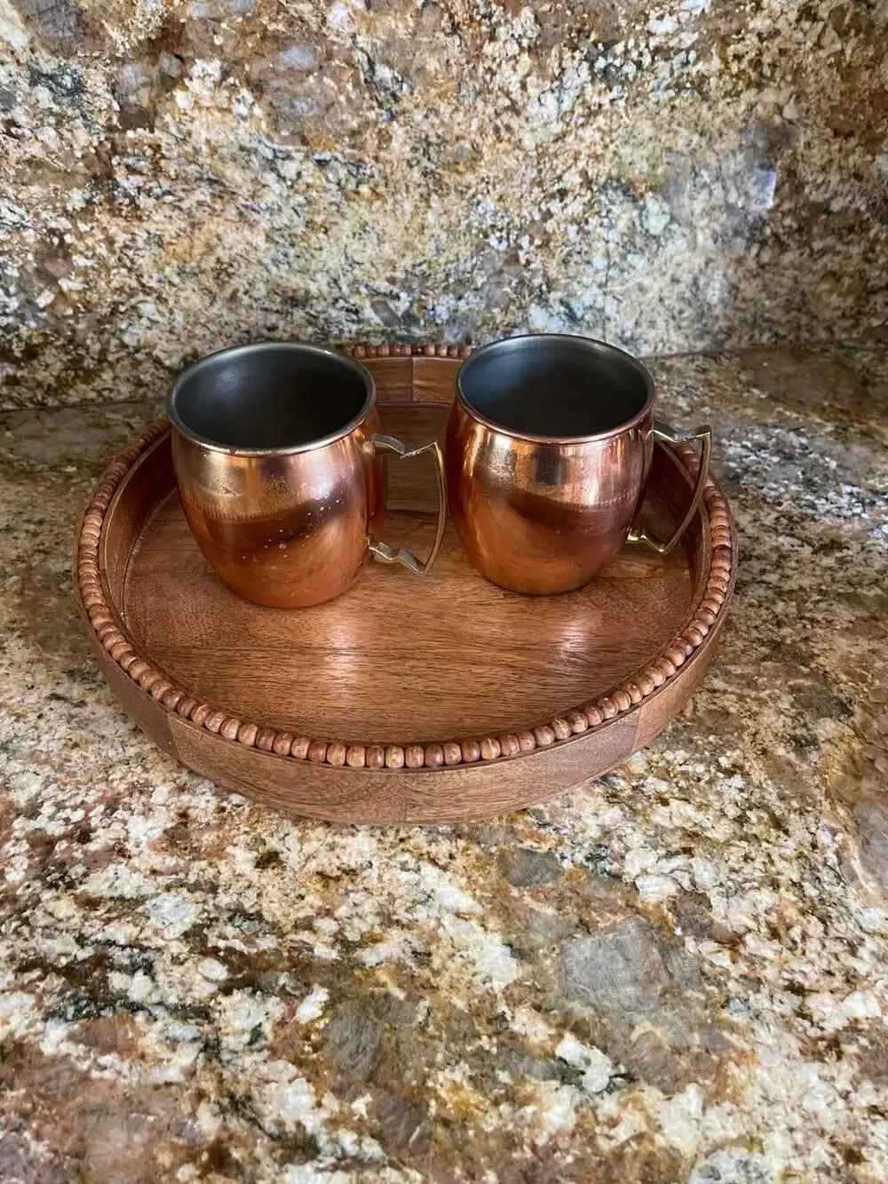 4 Copper Moscow Mule Mugs with Brass Handles and Stainless Steel Interior